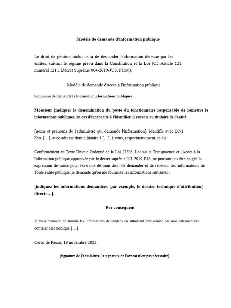 Modèle de demande d'accès à l'information | PDF