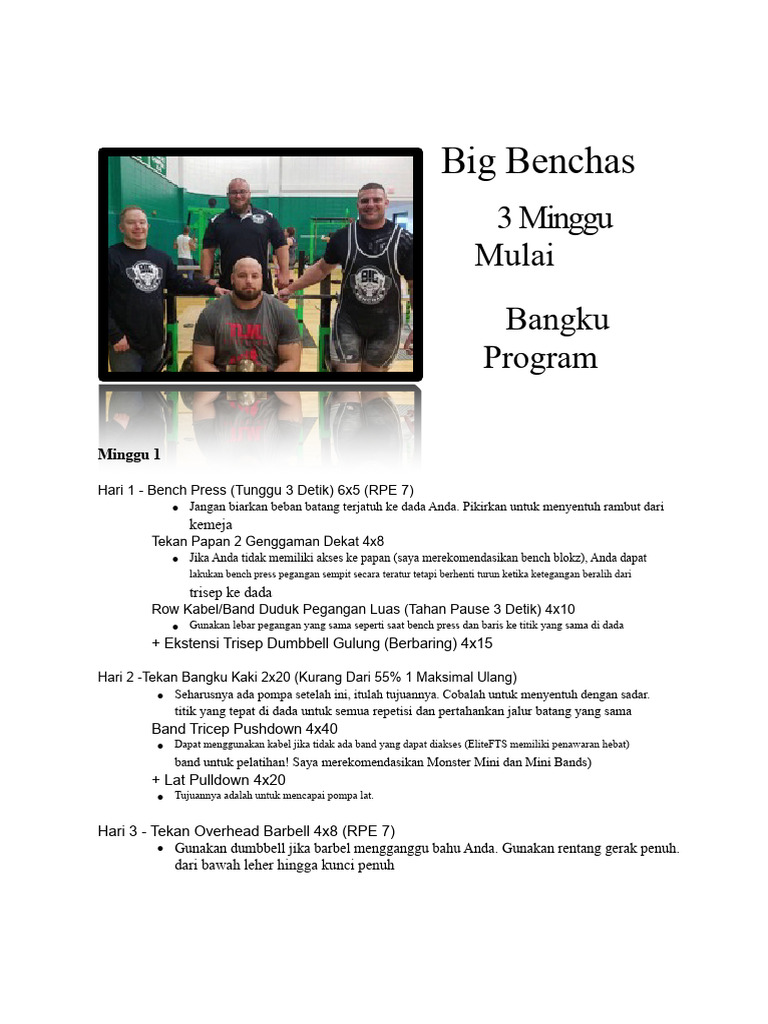 Program Latihan Bench Press 3 Minggu | PDF