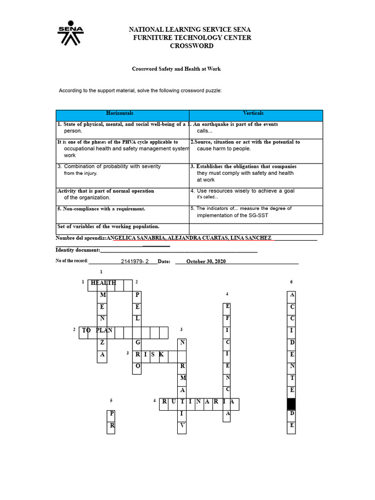 Crossword on Workplace Safety Risks | PDF | Safety | Occupational ...