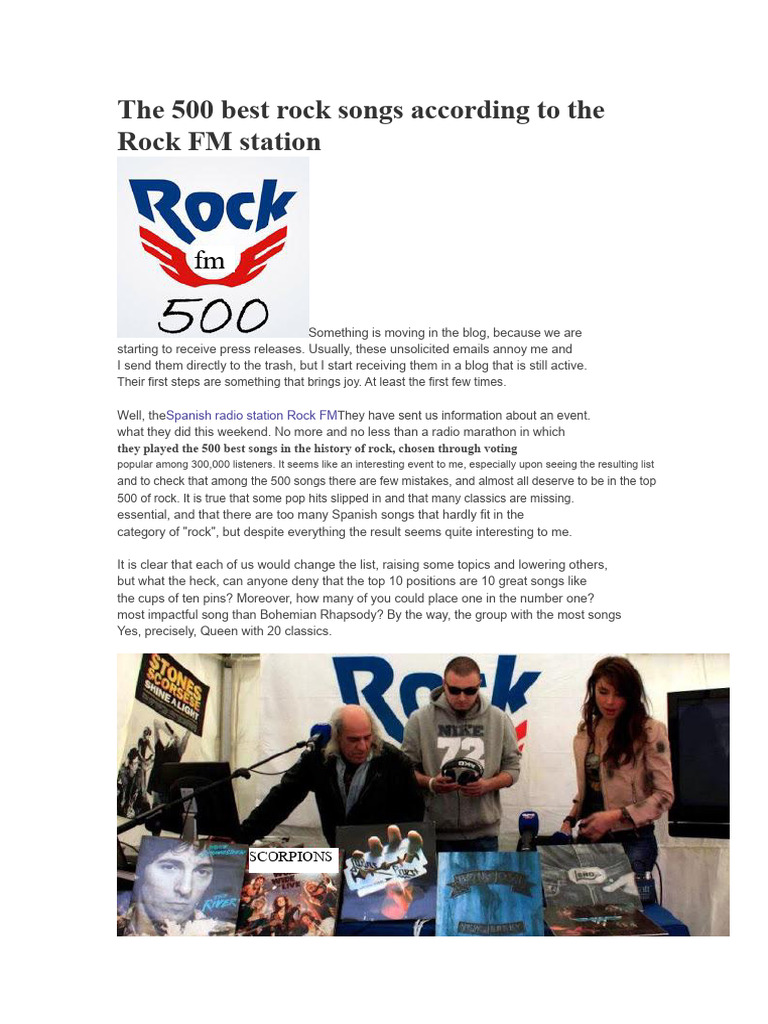 Top 500 Rock Songs by Rock FM | PDF | Rock Music | Sound Recording