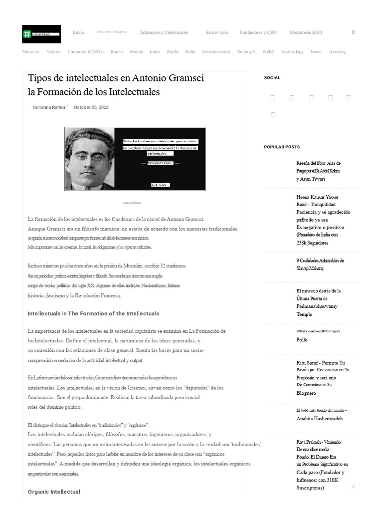 Intelectuales Orgánicos según Gramsci | PDF | Antonio Gramsci | Intelectual