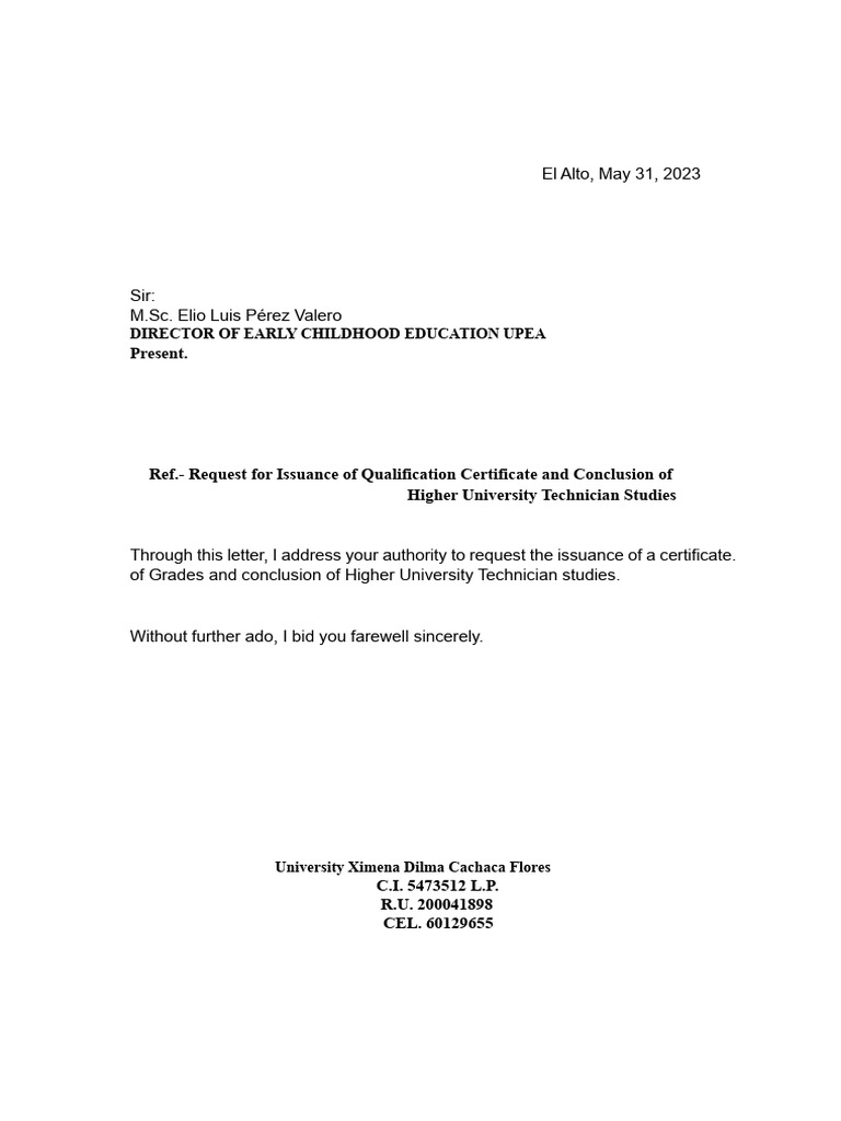Request Letter for Completion of Studies (2) | PDF