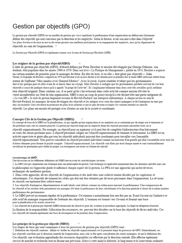 Gestion par Objectifs : Principes et Avantages | PDF | Planification ...
