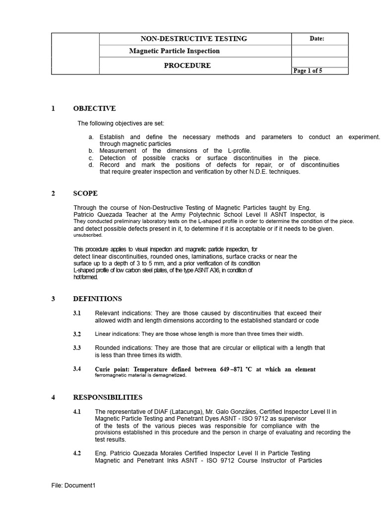 Magnetic Particle Inspection Procedure | PDF | Nondestructive Testing ...