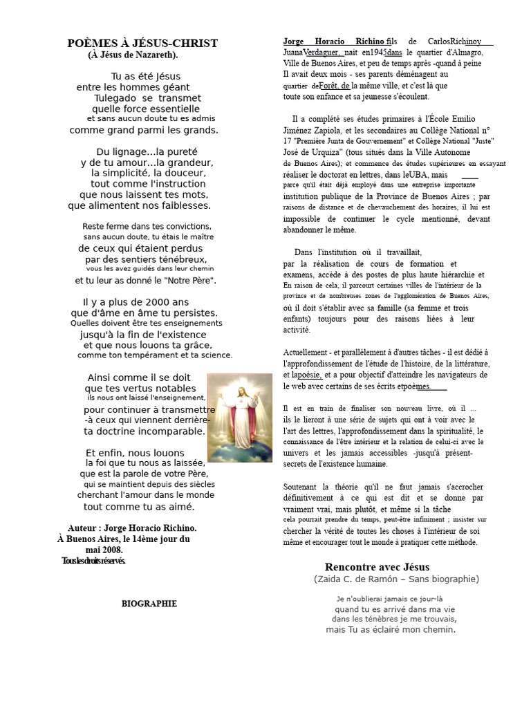 Poèmes dédiés à Jésus-Christ | PDF | Amour | Dieu