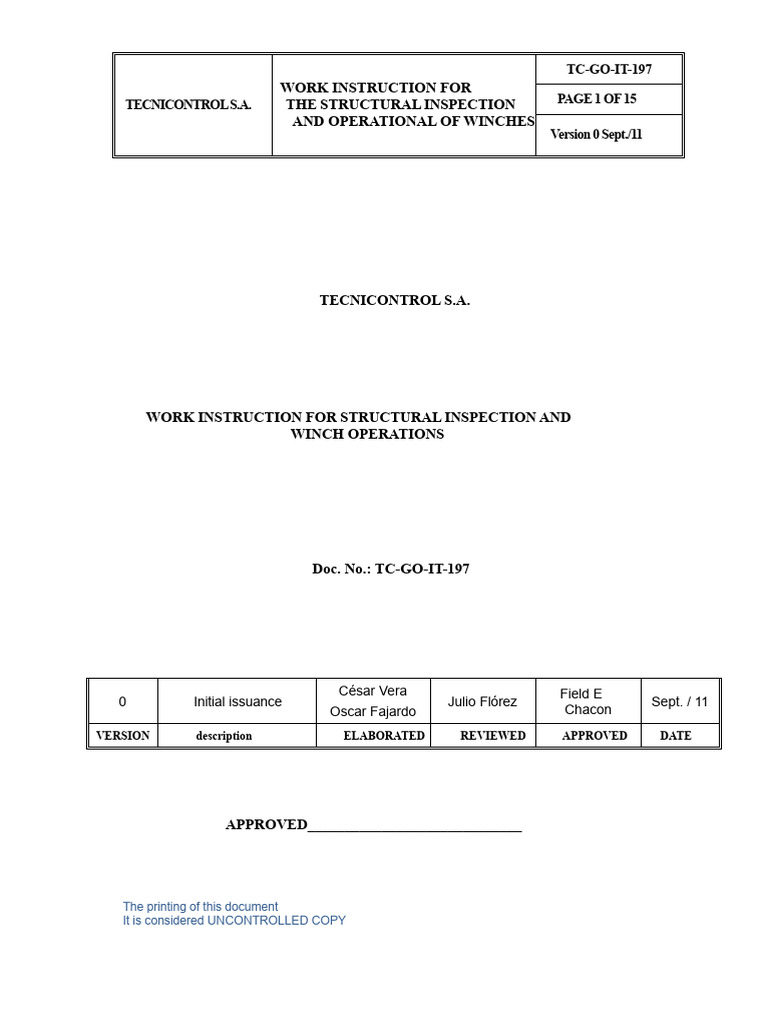 Winch Structural Inspection Guide | PDF | Leak | Manufactured Goods