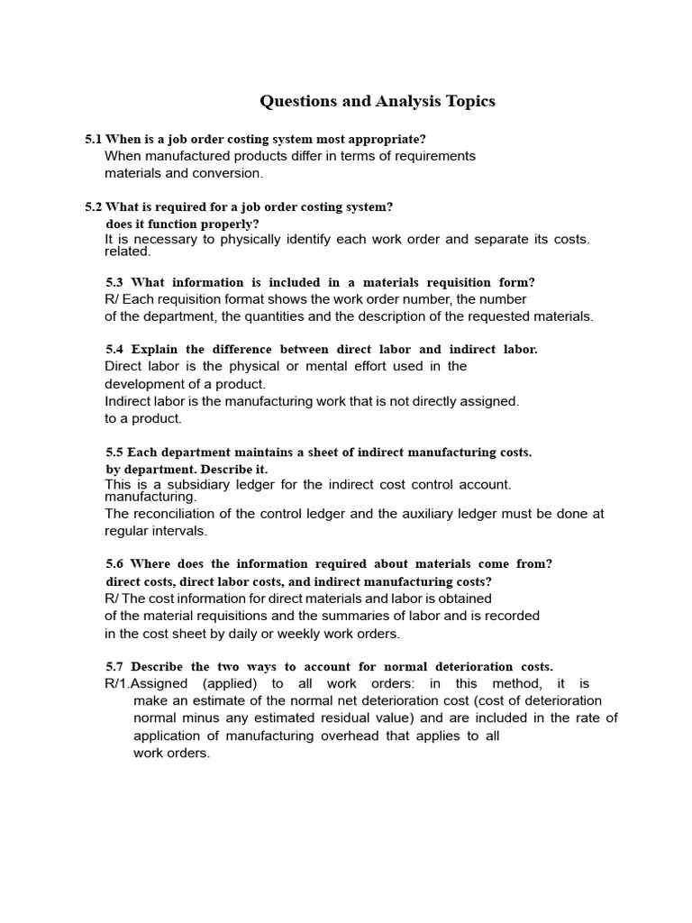 Questions and Analysis Topics Chapter 5 | PDF | Cost | Inventory
