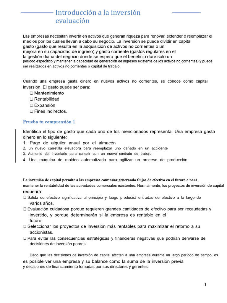 Guía de Inversión y Presupuesto de Capital | PDF | Tasa interna de ...