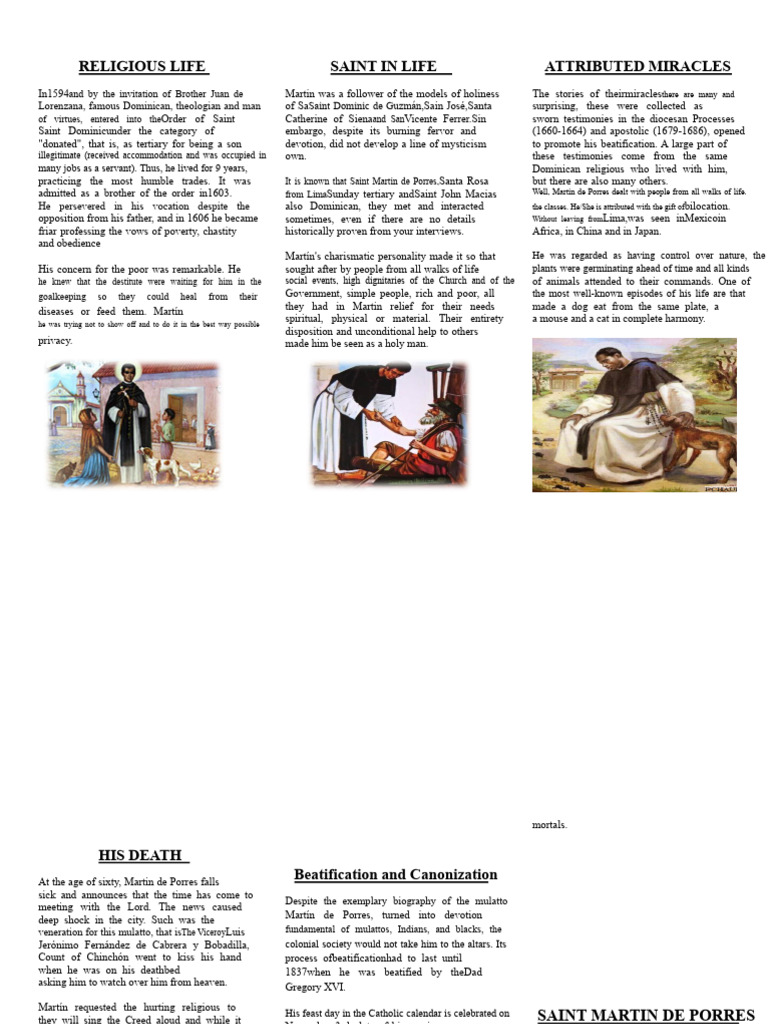 Life and Miracles of Saint Martin de Porres | PDF | Catholic Church