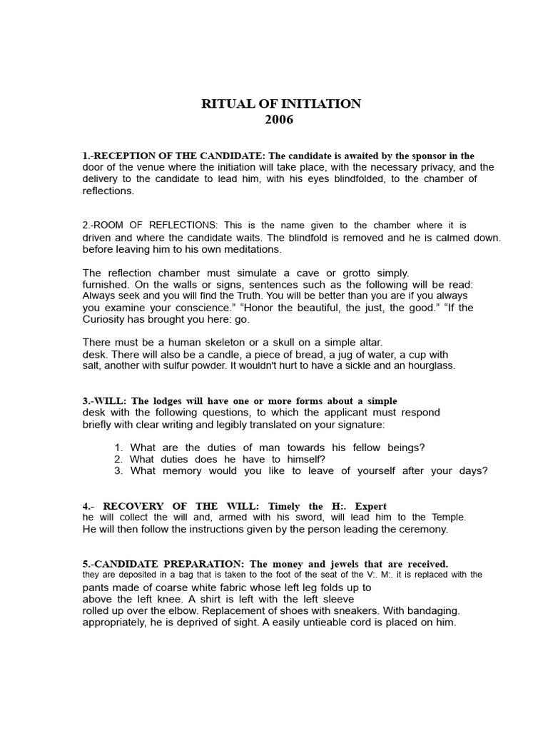 Masonic Initiation Ceremony Guide | PDF | Freemasonry