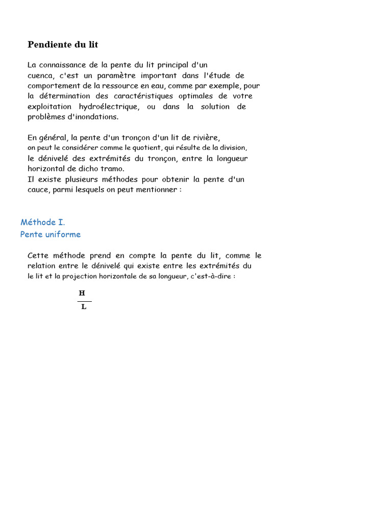 Méthodes de calcul de la pente du lit | PDF