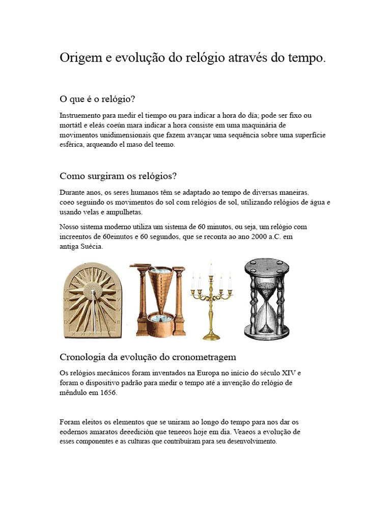 Evolução dos Relógios ao Longo da História | PDF | Relógio | Tempo