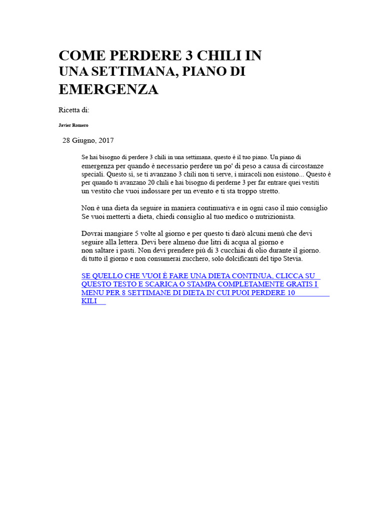 Come Perdere 3 Chili in Una Settimana | PDF