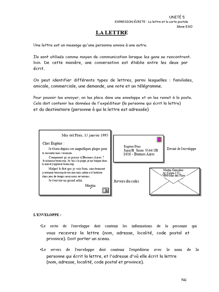 Écrire une carte postale et une lettre | PDF | Carte postale | Enveloppe