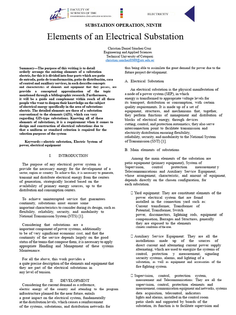 Elements of Electrical Substations | PDF | Transformer | Switch
