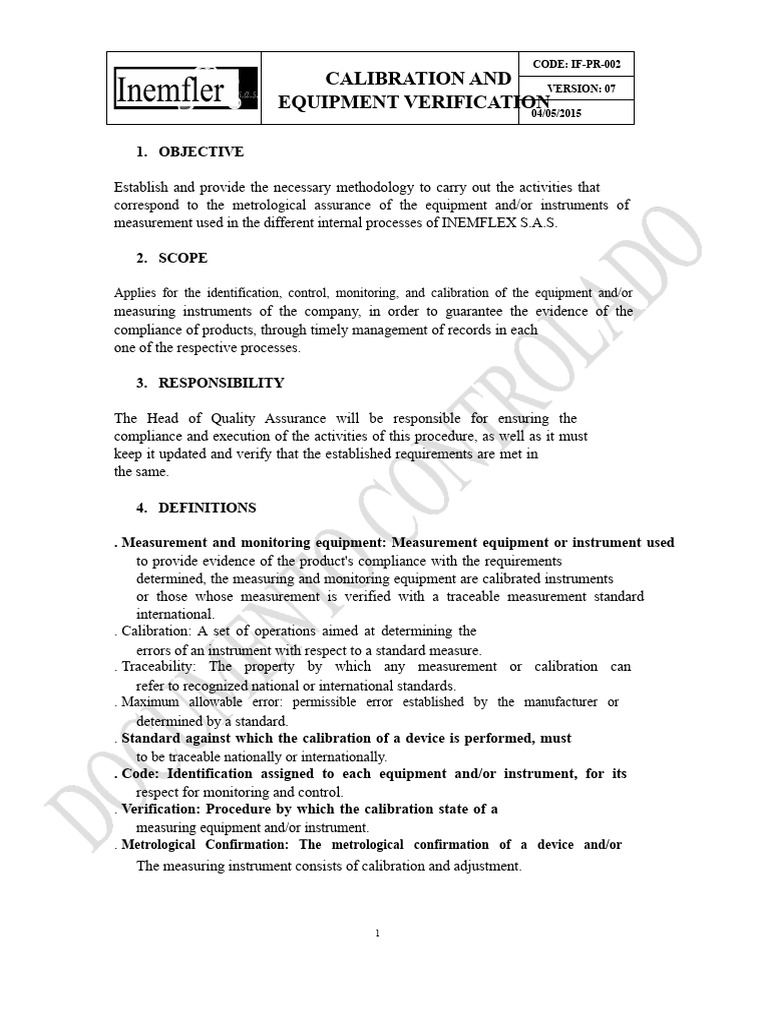 Calibration and Equipment Verification Guide | PDF | Calibration ...