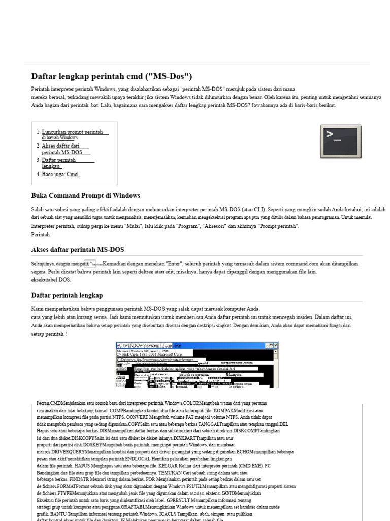 DOS Daftar Lengkap Perintah CMD ( - MS-Dos - ) | PDF