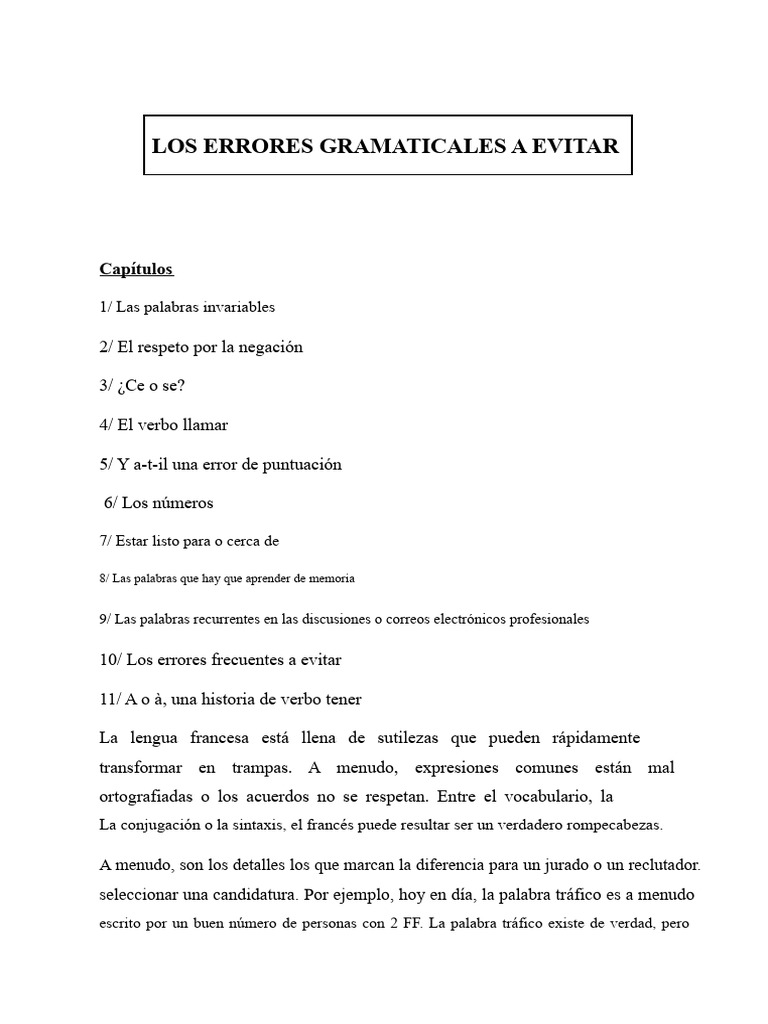Errores gramaticales en francés a evitar | PDF | Verbo | Pronombre