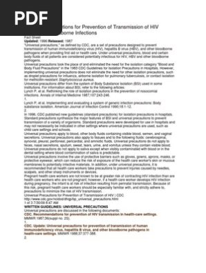 Universal Precautions For Prevention Of Transmission Of Hiv