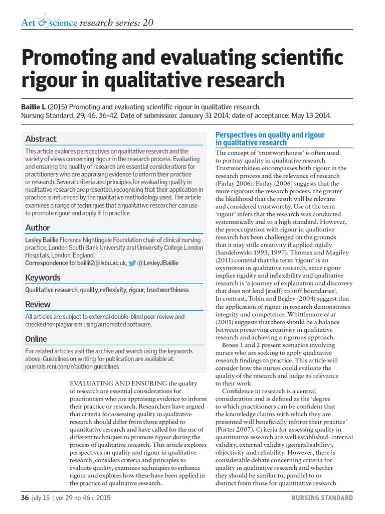 Evaluating Rigour in Qualitative Research | PDF | Qualitative Research ...