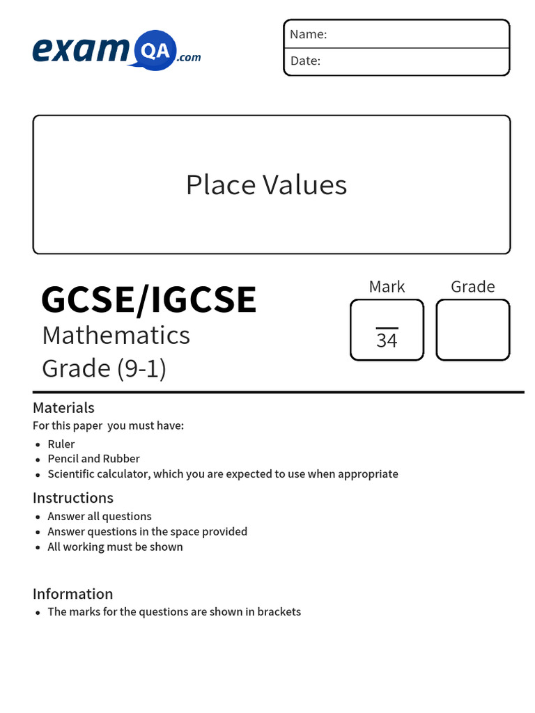Place Value Practice Questions | PDF | Mathematics