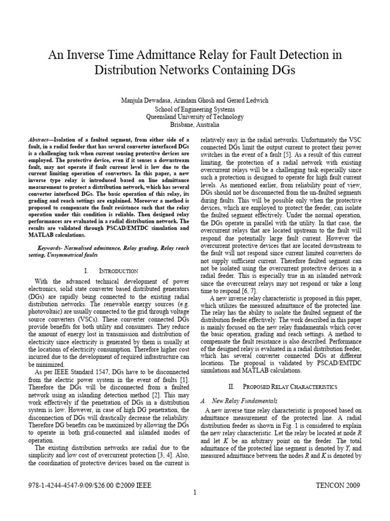 Inverse Time Relay for DG Fault Detection | PDF | Relay | Electric ...