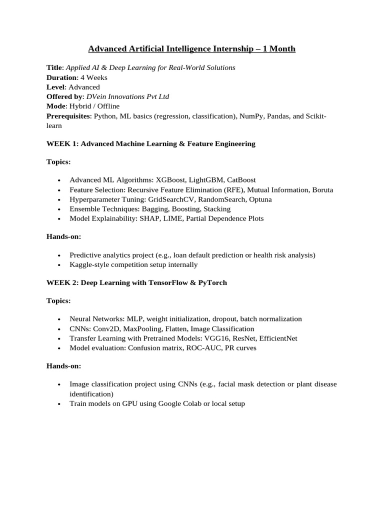 Advanced AI Internship Program | PDF | Artificial Intelligence ...