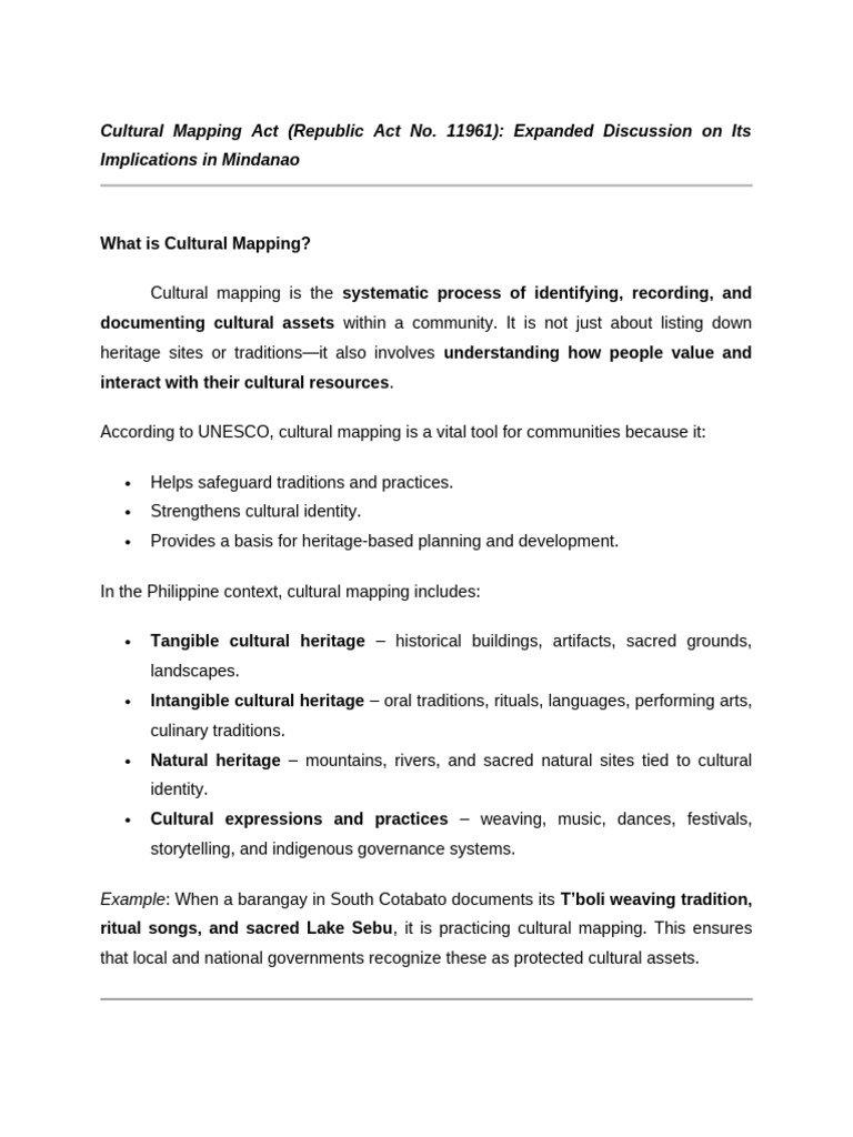 RA 11961: Cultural Mapping in Mindanao | PDF | Mindanao | Cultural Heritage