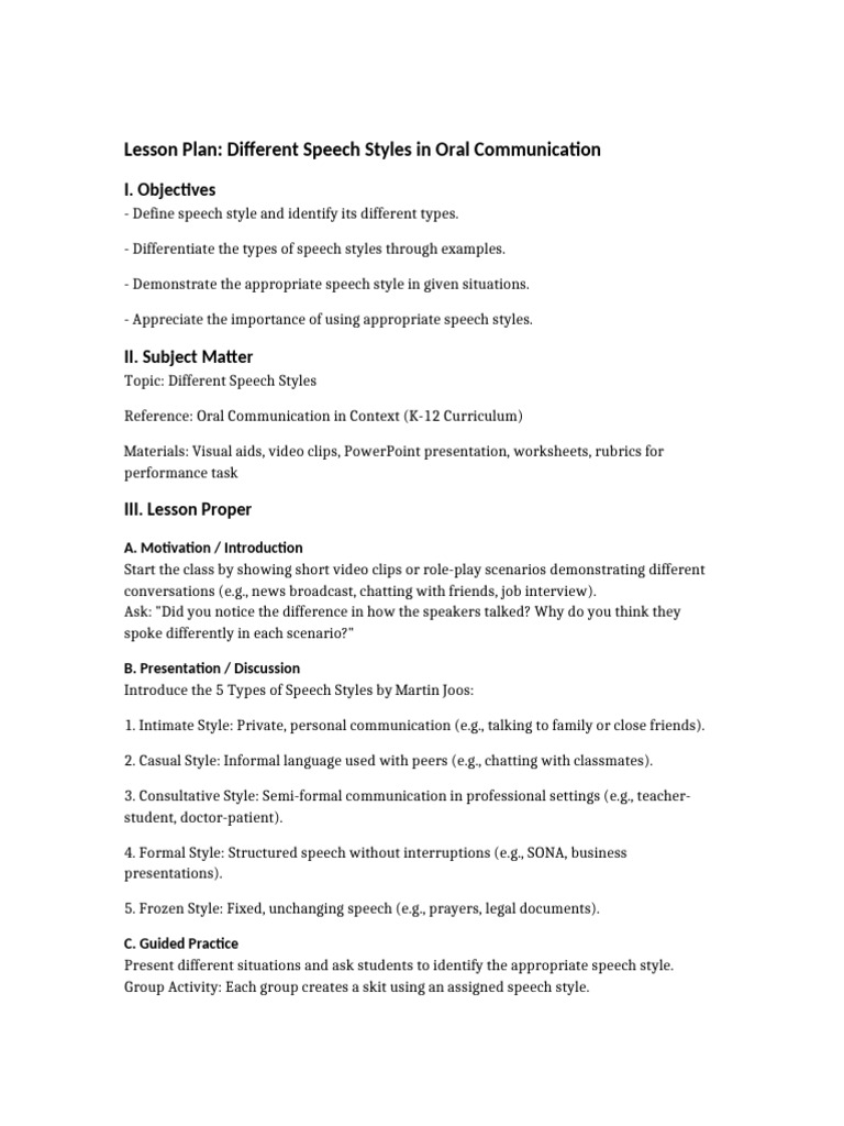 Different Speech Styles | PDF