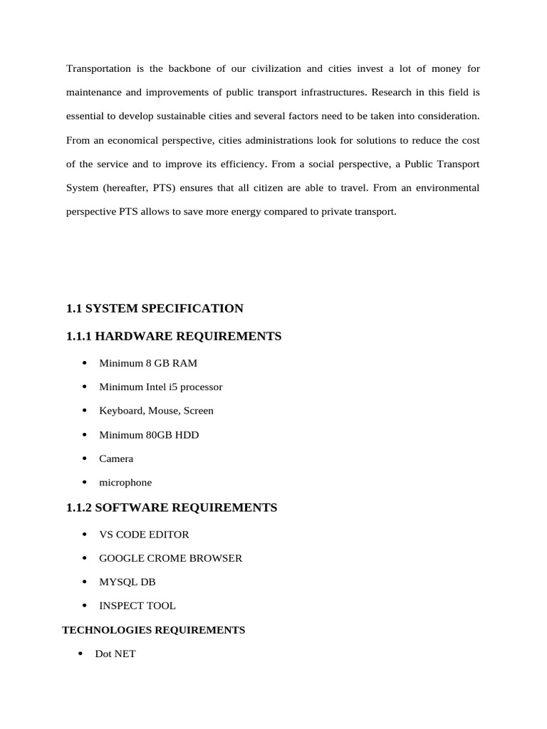 1.1 System Specification 1.1.1 Hardware Requirements | PDF