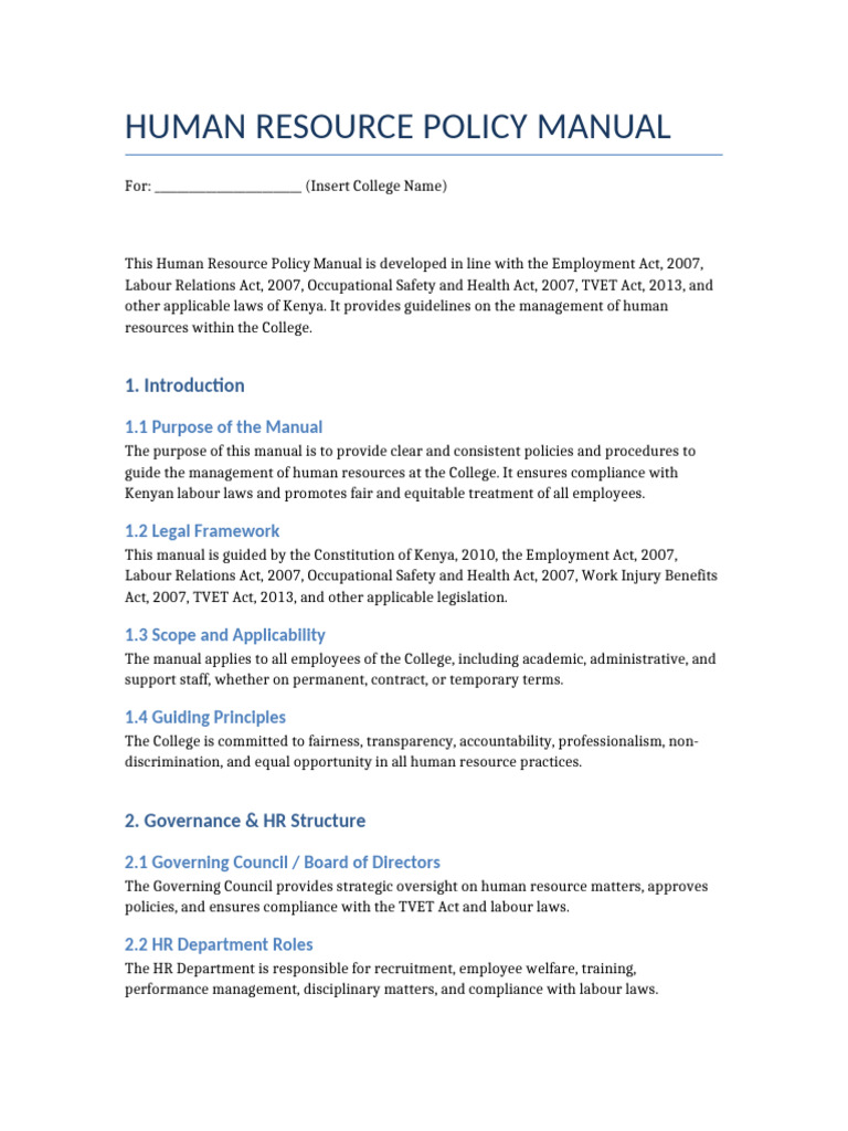 Human Resource Policy Manual Kenya | PDF | Recruitment | Employment