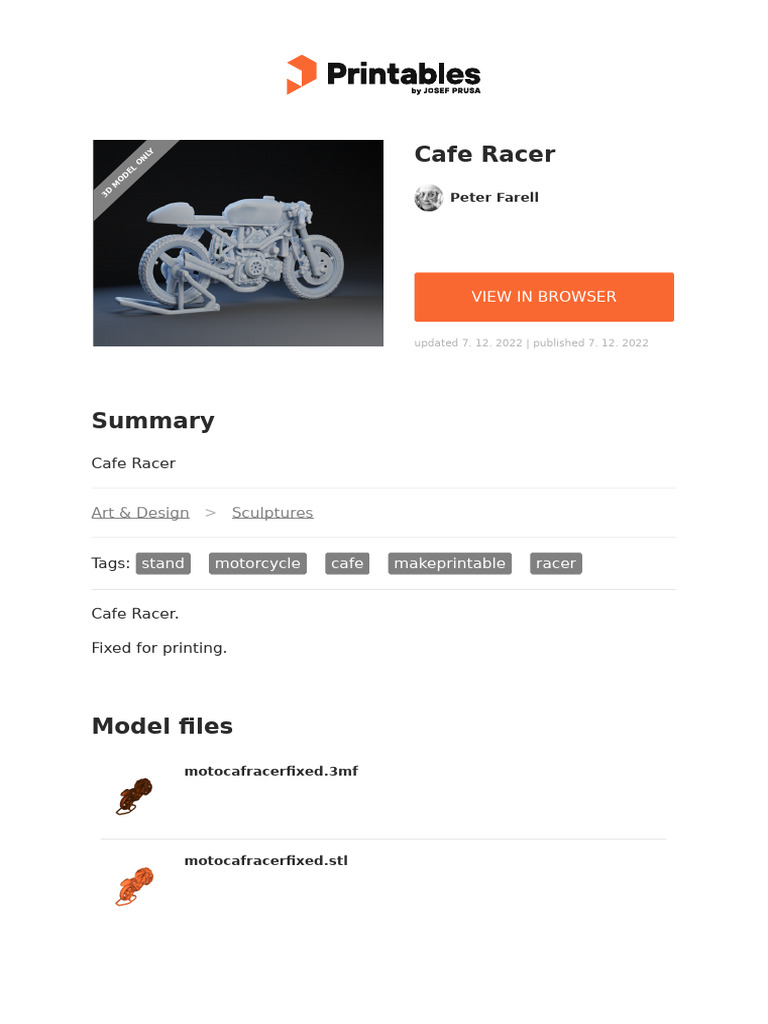 3D Printable Cafe Racer Model | PDF
