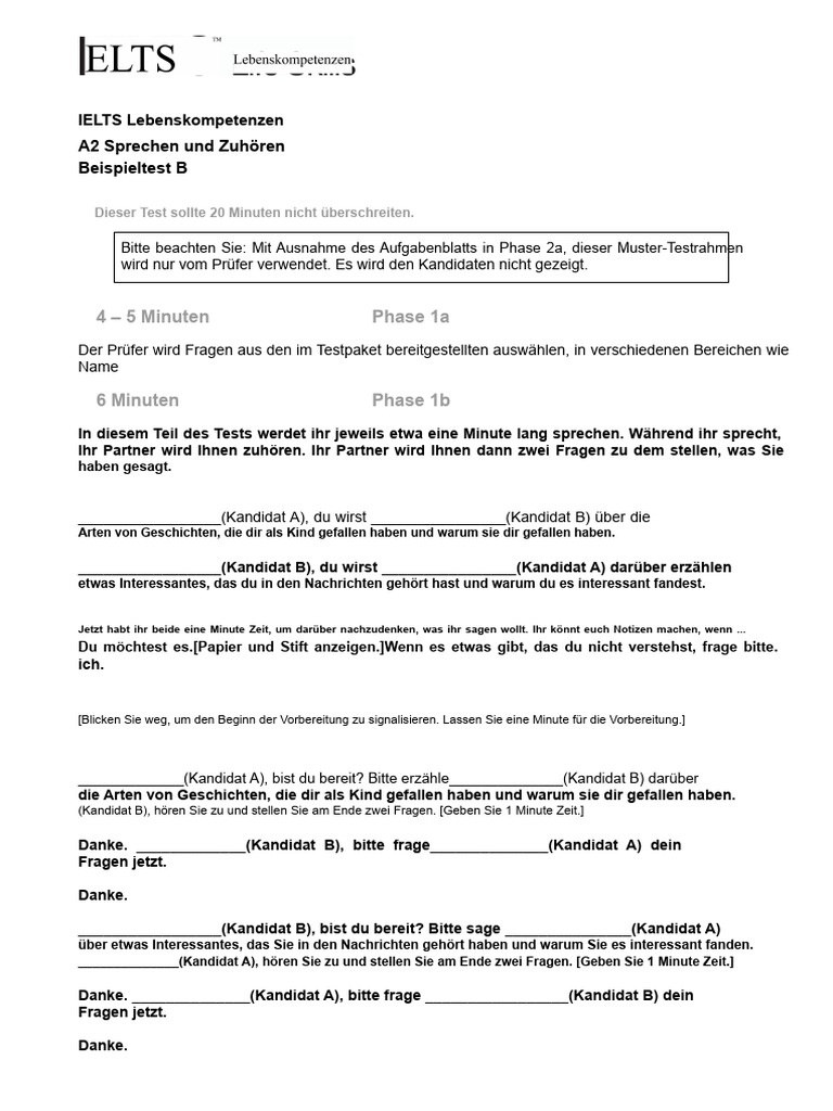 Ielts Leben Fähigkeiten A2 Muster Test PDF | PDF