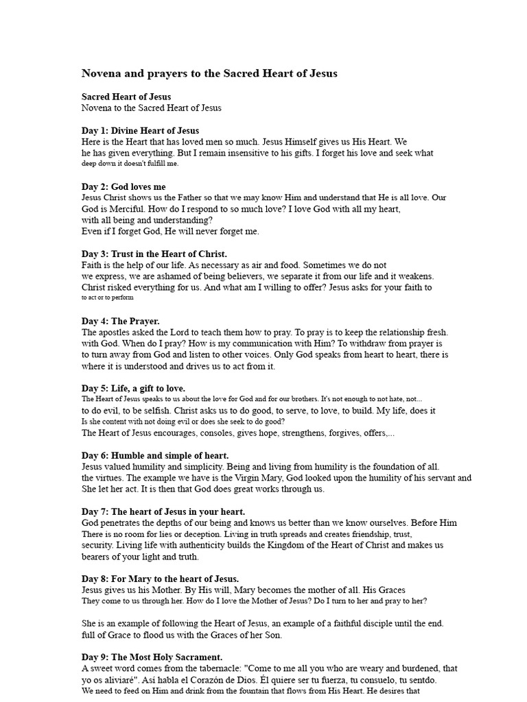 Novena Prayers to Sacred Heart of Jesus | PDF | Prayer | God The Father