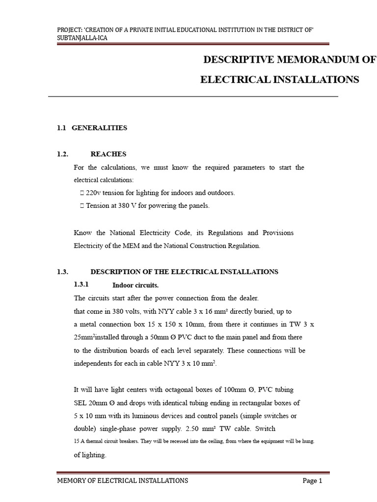 Electrical Installations for Educational Institution | PDF | Electrical ...
