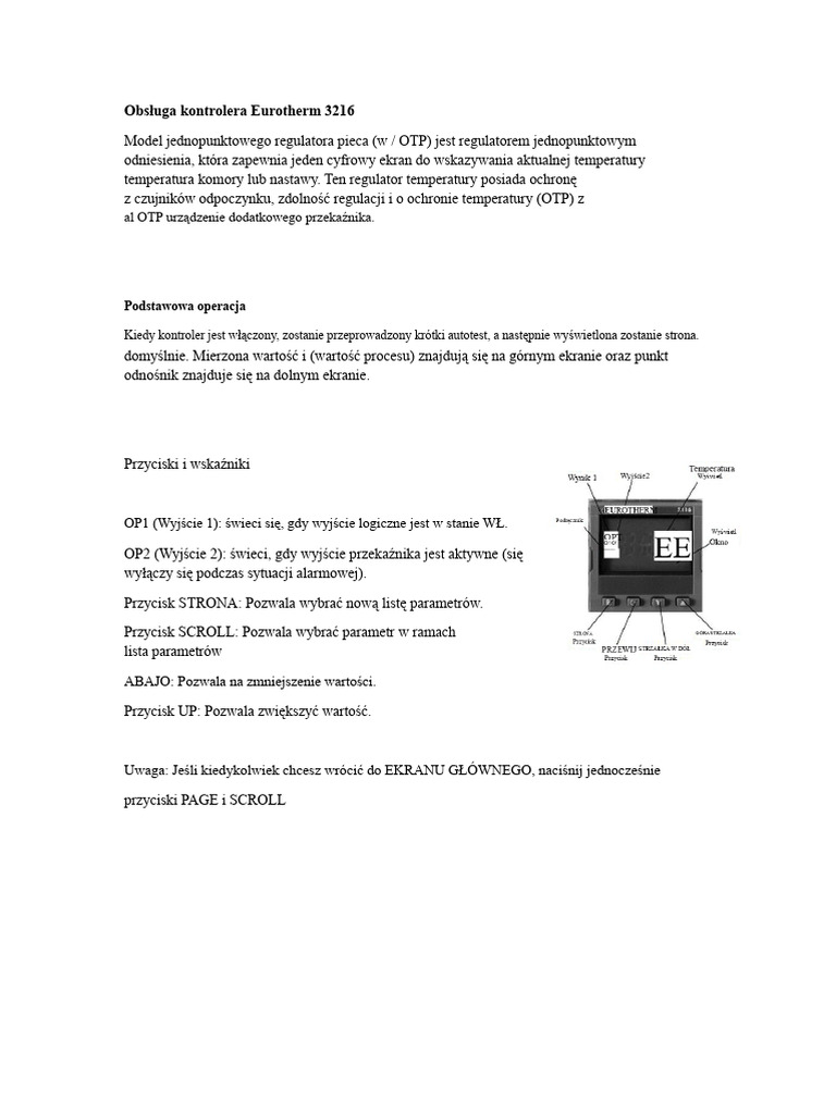 Działanie Kontrolera Eurotherm 3216 | PDF