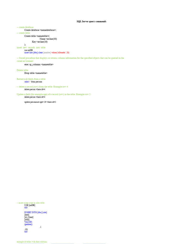 SQL Server query commands | PDF | Microsoft Sql Server | Table (Database)