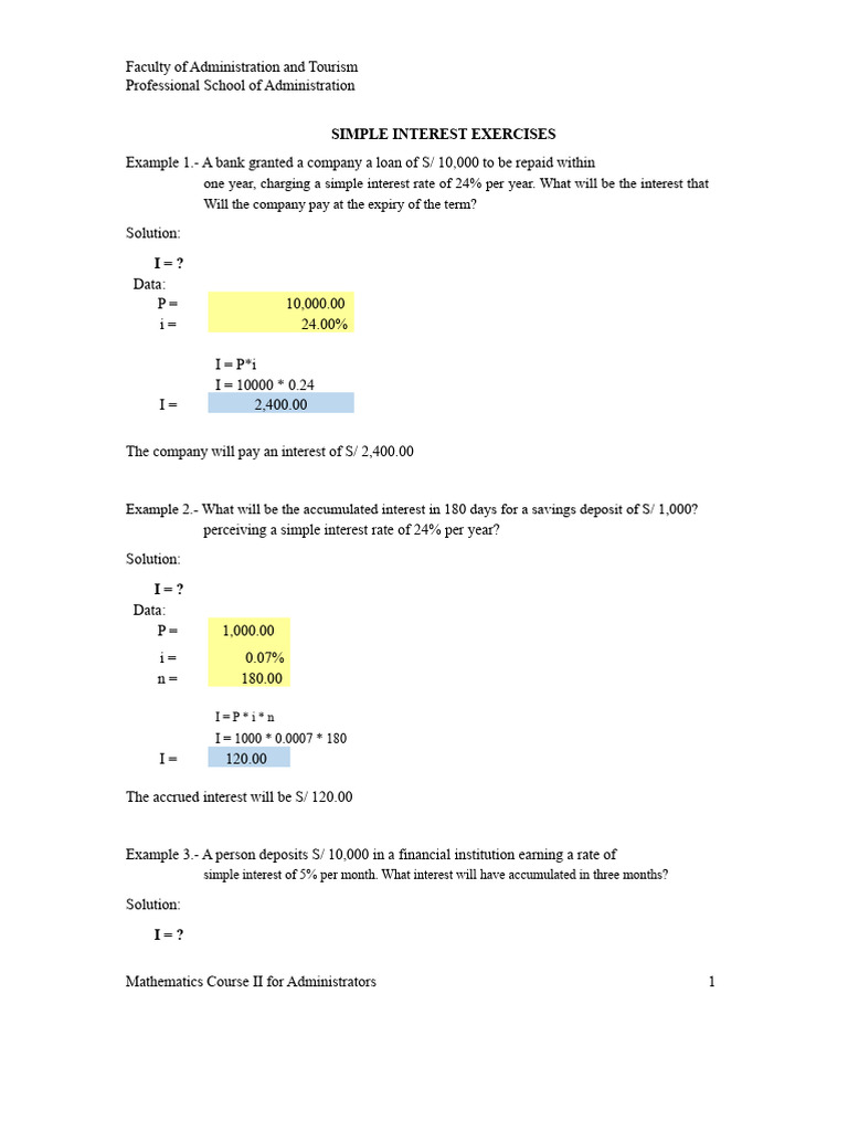 1 Simple Interest Exercises S2 | PDF | Interest | Compound Interest