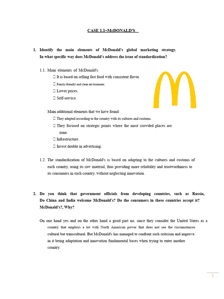 CASE 1.1 – McDONALD'S | PDF | Mc Donald's | Fast Food