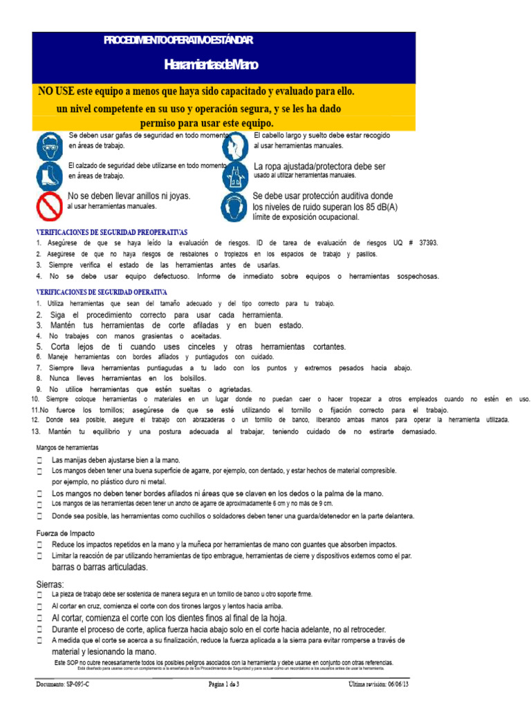 Seguridad en el Uso de Herramientas Manuales | PDF | Martillo | Cuchillo