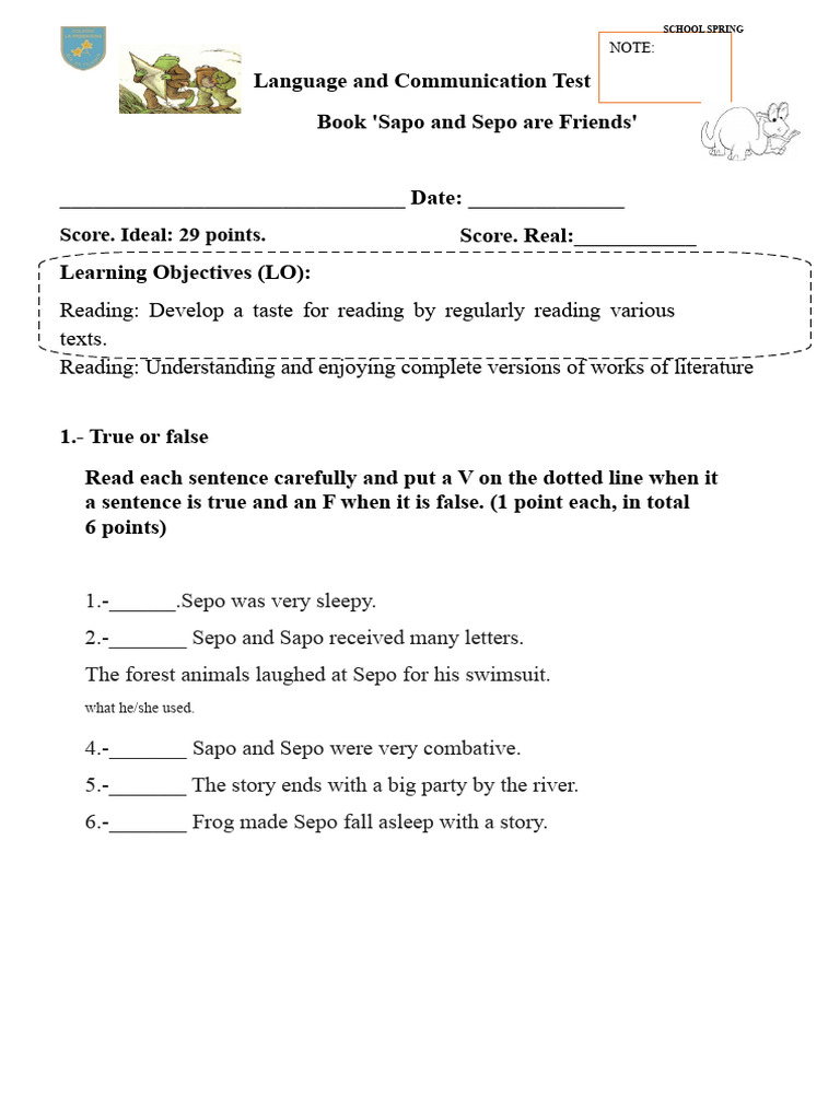 Test Book Sapo and Sepo Are Friends | PDF