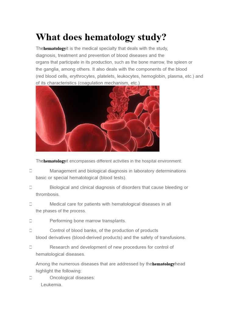 What Does Hematology Study? | PDF | Blood Cell | Blood
