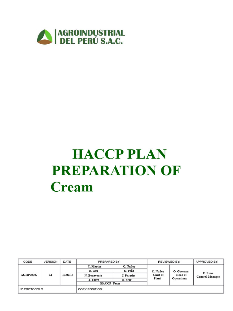 HACCP Plan for Cream Preparation | PDF | Verification And Validation | Milk