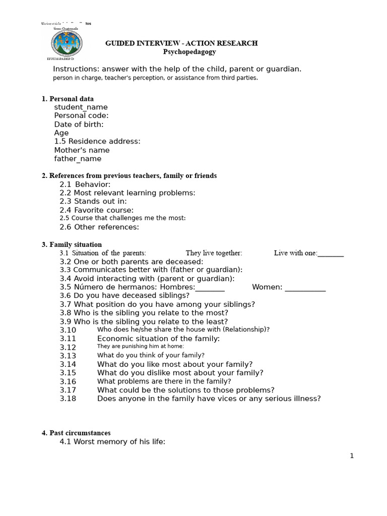 Action Research Guided Interview Template | PDF | Learning | Sibling
