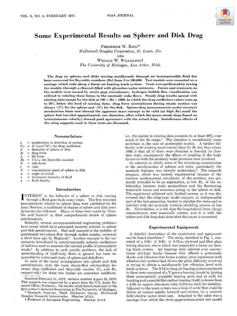 Sphere and Disk Drag Experiments | PDF | Continuum Mechanics | Applied ...