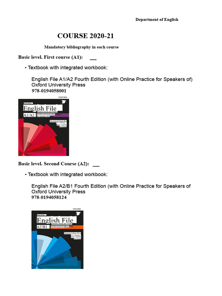 English Course Textbook Bibliography 2020-21 | PDF