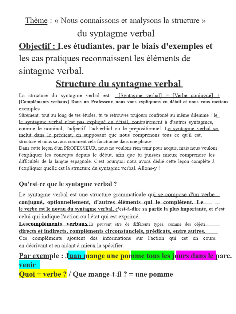 Structure du syntagme verbal expliquée | PDF | Verbe | Prédicat (Grammaire)