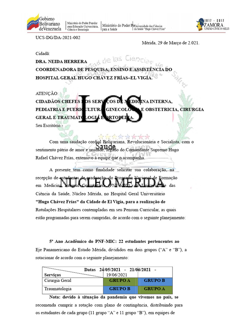 UCS-DG.DA-2021-002 Indicação de Rotações PNF-MIC HGHChF El Vigia | PDF ...