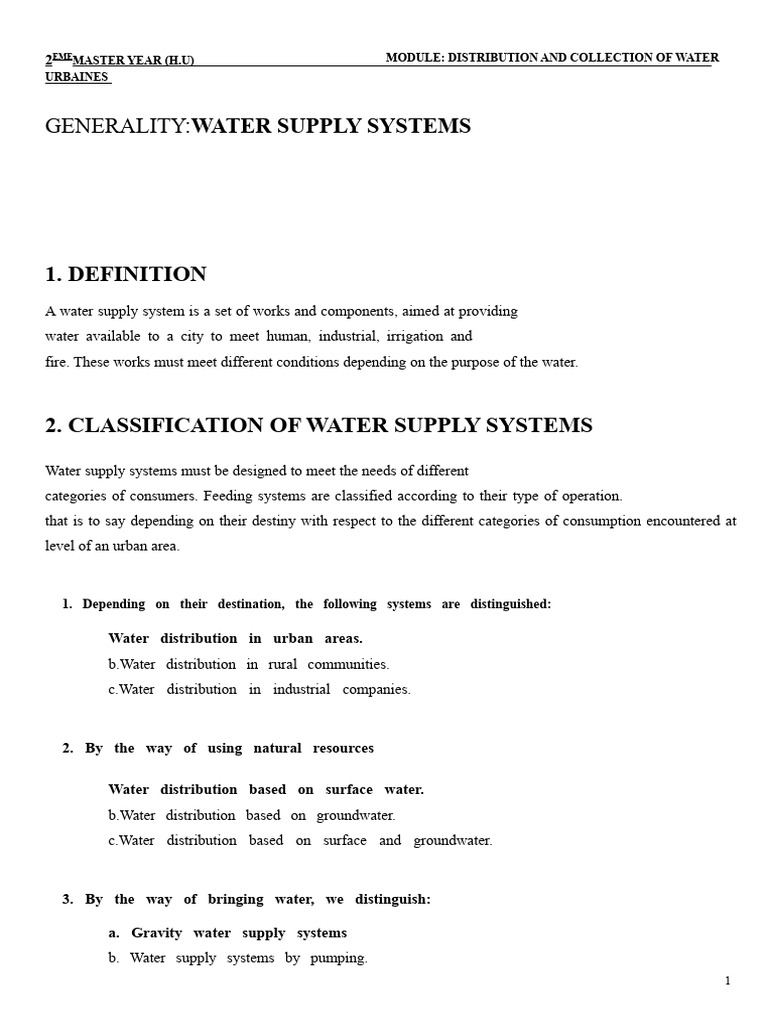 Water Supply Systems Overview and Classification | PDF | Water | Water ...