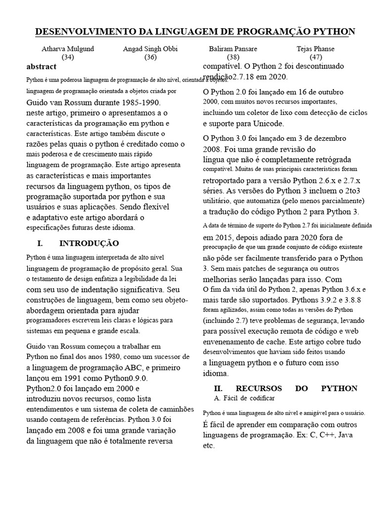 Evolução e Recursos da Linguagem Python | PDF | Python (linguagem de ...